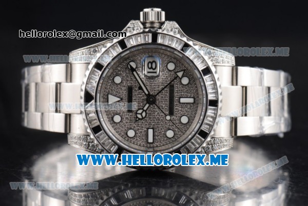 Rolex GMT-Master II Clone Rolex 3186 Automatic Stainless Steel Case/Bracelet with Diamonds Dial and Dot Markers Diamonds Bezel (BP) - Click Image to Close